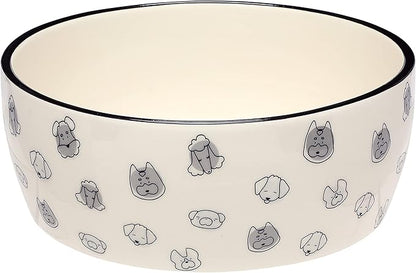 Pearhead Ceramic Dog Bowl Extra Large 8 Cup – Puppy Faces Pattern, Durable Heavyweight Pet Food & Water Bowl, Neutral Modern Design, XL 64 oz