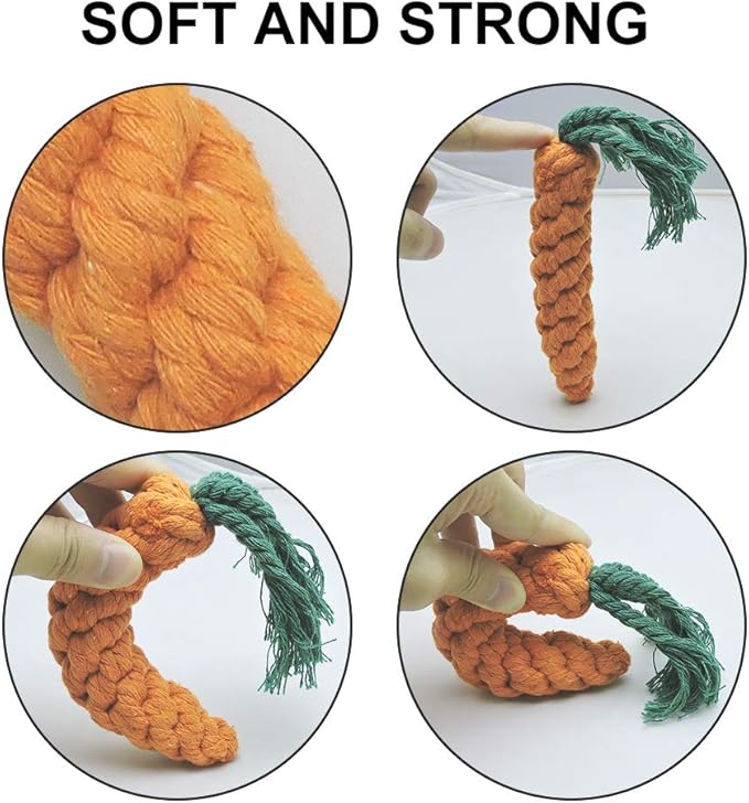 Andiker 3PCS Cotton Rope Puppy Teething & Training Durable Dog Plush Toys - Lion, Carrot & Duck Interactive Biting Rope Dog Chew Toys