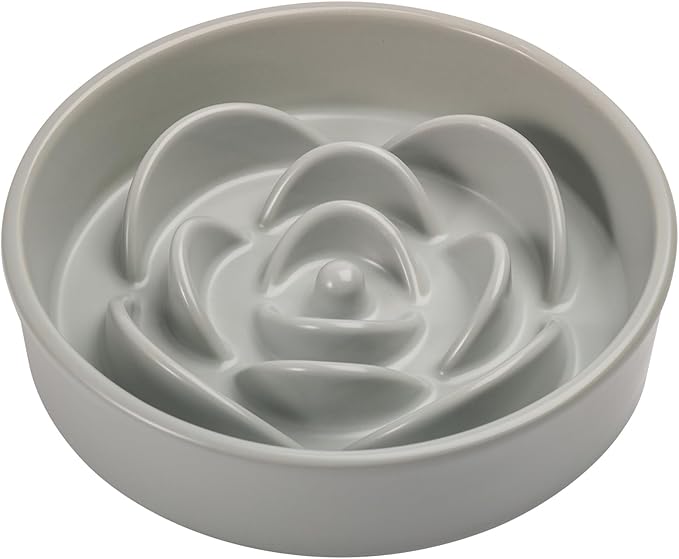 8.26 in Grey Dog Bowl Slow Feeder Ceramic for Medium and Large Breed,Pet Feeding Dog Food Water Dish Heavy Weighted,Puppy Bowl for Fast Eaters,Puzzle Slow Eating Dish Modern Maze