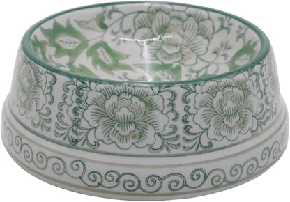 Aimusego Ceramic Cute Dog Cat Bowl for Small Breeds, Handpainted Green & White Heavyweight Durable Pet Food and Water Dish Crock, Dishwasher Safe- 1.5 Cups