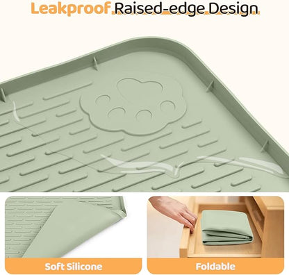 Dog Food Mat, Extra Large 50" x 35" Silicone Pet Feeding Mat with Raised Edge Pet Placemat for Small, Medium, and Large Pets Non-Slip, Easy to Clean (Green)