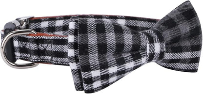 Faleela Soft &Comfy Bowtie Dog Collar,Detachable and Adjustable Bow Tie Collar,for Small Medium Large Pet (Large(Pack of 1), Black and Whit)