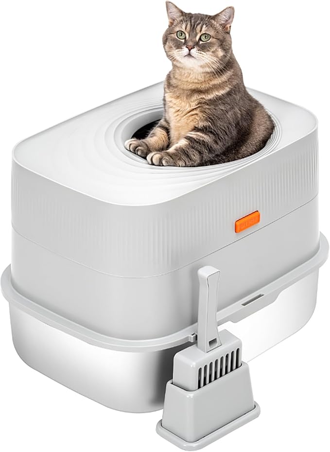 Stainless Steel Sifting Litter Box with Lid, Metal Litter Pan with Scoop for Big Cats Multi Cat, Extra Large Cats Litterbox Odor Control Easy Clean