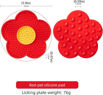 Aislor Slow Feeder Lick Mat for Dogs Cats Flower Shape Silicone Licking Pad Mental Stimulation Toy to Slow Down Eating Red One Size