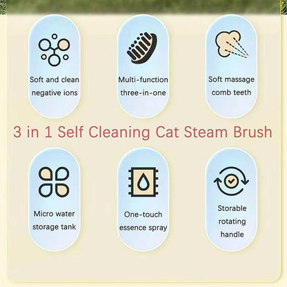 Cat Brush, 4 in 1 Self Cleaning Silicone Cat Steam Brush Quick & Easy Pet Hair Remover Comb for Shedding, Massage, Cleaning, 360° Rotating Pet Steam Brushs for Cats Dogs (Brown+White)
