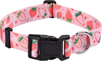 Dog Collar with Bohemia Floral Tribal Geometric Patterns - Soft Ethnic Style Collar Adjustable for Small Medium Large Dogs(Strawberry,M)
