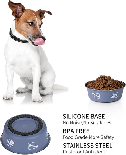 Stainless Steel Dog Bowls, Dog Food Bowl with Silicone Non-Slip, Puppy Bowls for Medium, Set of 2