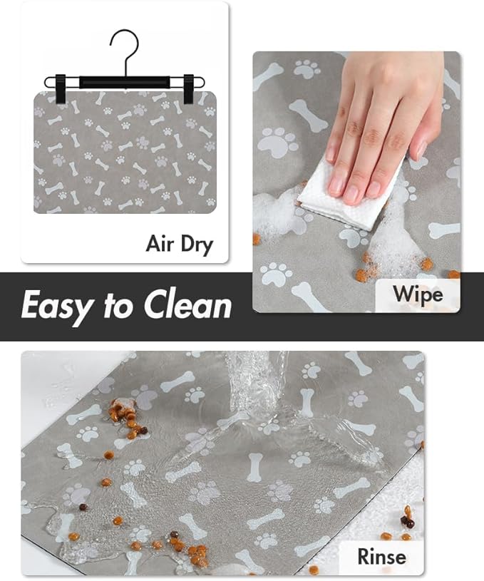 MontVoo Dog Food Mat-Pet Feeding Mat for Food and Water-No Stains Quick Dry Dispenser Cat Bowl Mat for Messy Drinkers(17"x28" Grey)