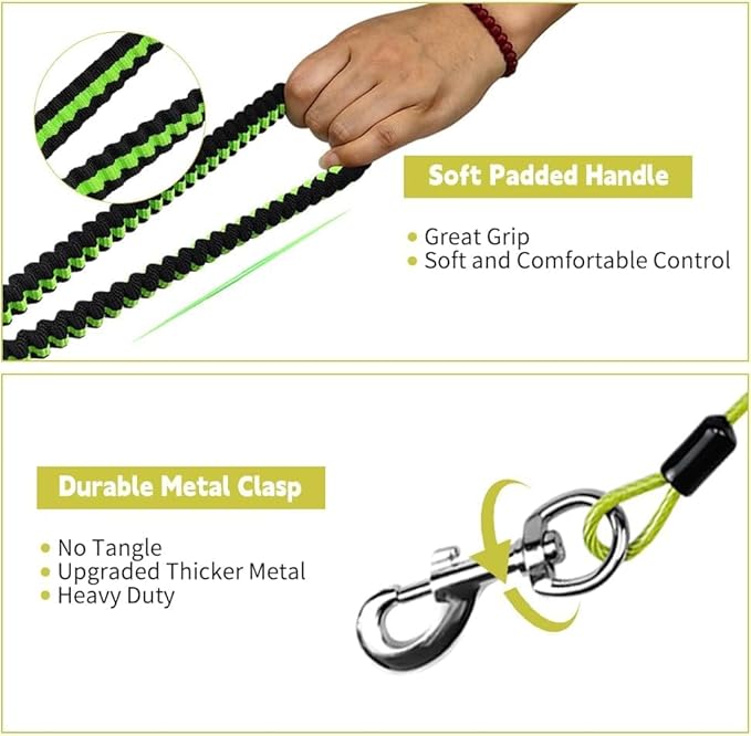 Heavy Duty Dog Leash, Chew Proof Metal Leash for Large Dogs (Up to 250lbs), WireRope Dog Leashes with Soft Silicone Grip (Green, 3 FT)