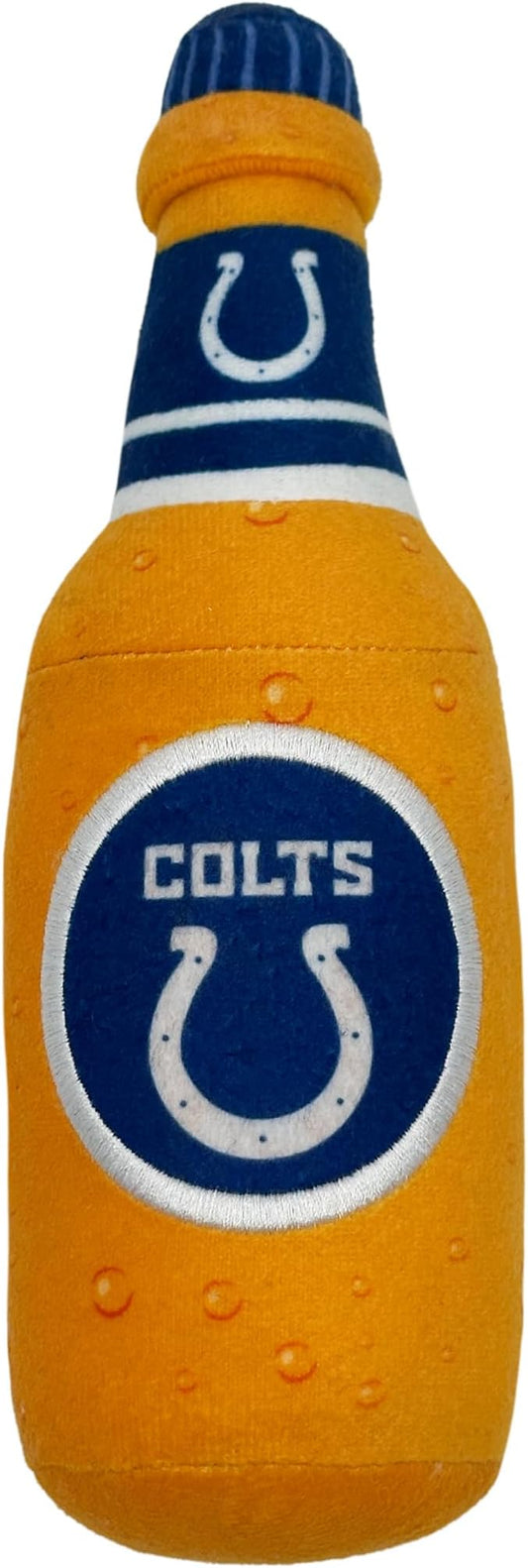 NFL Indianapolis Colts Beer Bottle Plush Dog & CAT Squeak Toy - Cutest Stadium SODA Bottle Snack Plush Toy for Dogs & Cats with Inner Squeaker & Beautiful Football Team Name/Logo