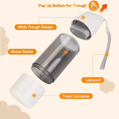 Portable 12 oz Dog Water Bottle with 4 oz Food Container for Dogs Puppy Cats, Leak Proof Pet Water Dispenser Feeder Drinking Bowl for Outdoor Walking Hiking Travel