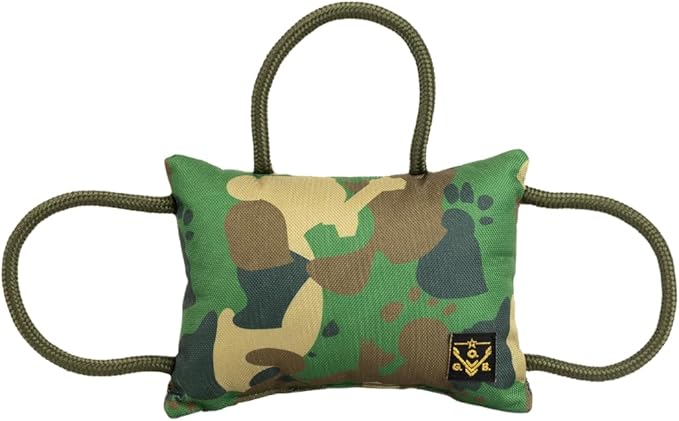 O.G.B. Operation Good Boy Bite Pillow Tug Toy for Dogs - Tri-Handle Design Used by Military and Sport Dog Trainers - Reinforced Polyester Cords and Thick Camouflage Covering for Fun Play and Training