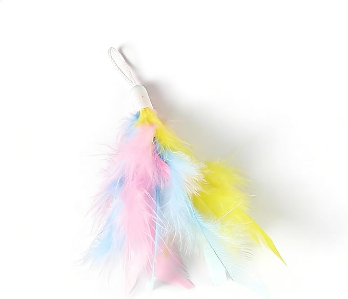 12 Pack Cat Feather Toy Refills,Natural Cat Wand Replacement Feathers with Bell,Colorfull Wand Attachment Feather Toys for Indoor Cats