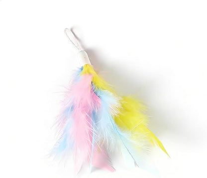 12 Pack Cat Feather Toy Refills,Natural Cat Wand Replacement Feathers with Bell,Colorfull Wand Attachment Feather Toys for Indoor Cats