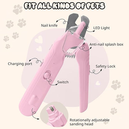 2-in-1 Dog Nail Trimmers & Dog Nail Grinder, Dog Nail Clippers with 2 LED Lights & Safety Guard, USB Rechargeable, Multiple Grinding Methods for Small, Medium, and Large Dogs & Cats (Pink)