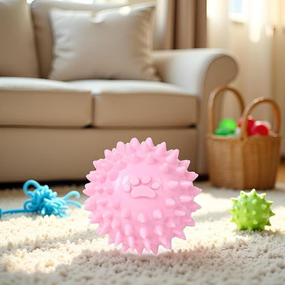 3Pcs Dogs Spiky TPR Ball No Squeak Chew Toy Long Lasting for Aggressive Chewers Dog Puppy Training Dogs Spiky Rubber Ball Toy Small No Squeak for Aggressive Heavy Chewers (Pink)