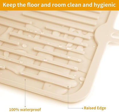 Ptlom Pet Placemat for Dog and Cat, Anti-Slip Waterproof Dogs Feeding Mat Prevent Food and Water Overflow, Bowl Mats Suitable for Medium and Small Pets, Beige, Silicone