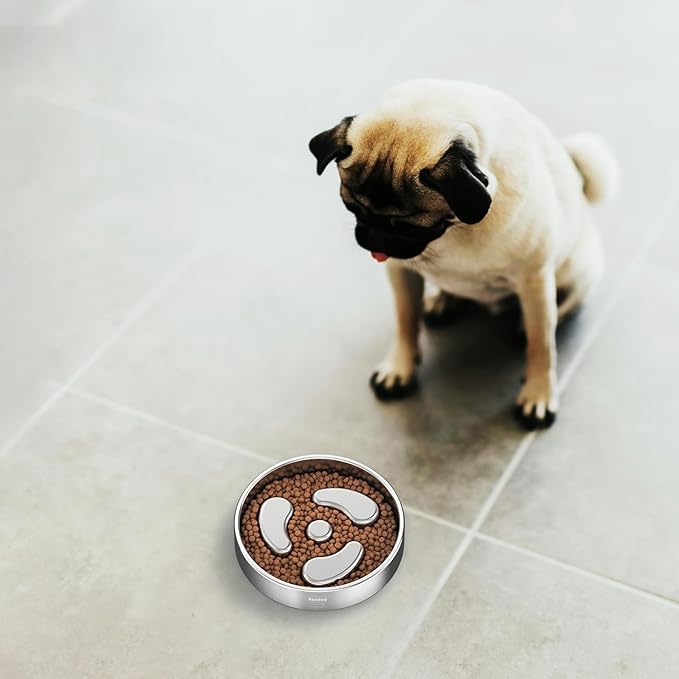 Slow Feeder Dog Bowl-1Cup for Small Puppy, Double-Layer 304 Stainless Steel Puzzle Bowl, Anti-Choking for Fast Eaters, Heavy-Duty Non-Slip Base, Dishwasher Safe