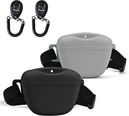AUDWUD Upgraded Silicone Dog Treat Pouch with Training Clicker, Tighter Sealing to Prevent Food Spilling, 1.68 Cup Capacity Treat Bag with Waist Belt