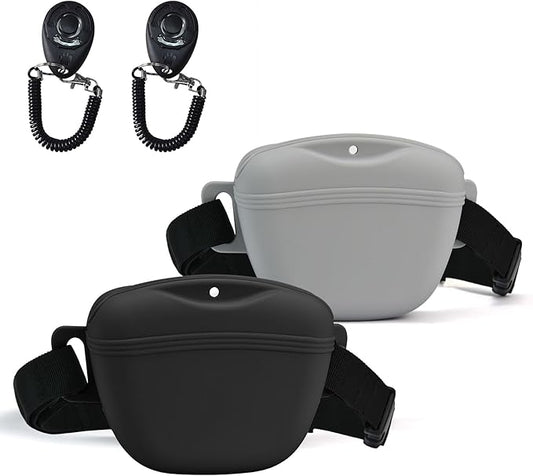 AUDWUD Upgraded Silicone Dog Treat Pouch with Training Clicker, Tighter Sealing to Prevent Food Spilling, 1.68 Cup Capacity Treat Bag with Waist Belt