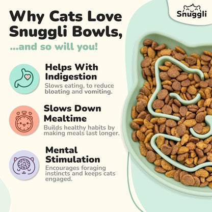 Snuggli Slow Feeder Cat Bowl | Cat Puzzle Feeder for Slow Eating, Mental Enrichment, Digestion, & Bloat Relief | Non-Slip Silicone, Dishwasher Safe, 1 Cup (Matcha)