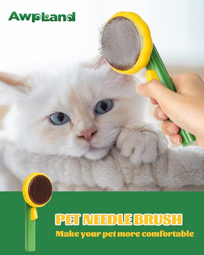 Cat Brush for Shedding, Sunflower Cat Brushes with Gentle Bristles and Release Button, Gentle Self Cleaning Pet Brush for Indoor Cats and Dogs Daily Grooming Tool During Shedding Season