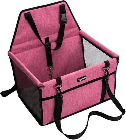 Pet Car Seat, Sturdy Reinforced Structure, Shortened Leash with Metal Snap Hook, Loops for Seat Belt, Waterproof Thick Soft Fleece Pad