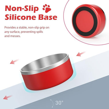 LIANLAI Stainless Steel Dog Bowls, Rust-Resistant Pet Bowls, Non Slip Dog Water Bowl, Versatile Feeding Bowls (Red，40 oz)