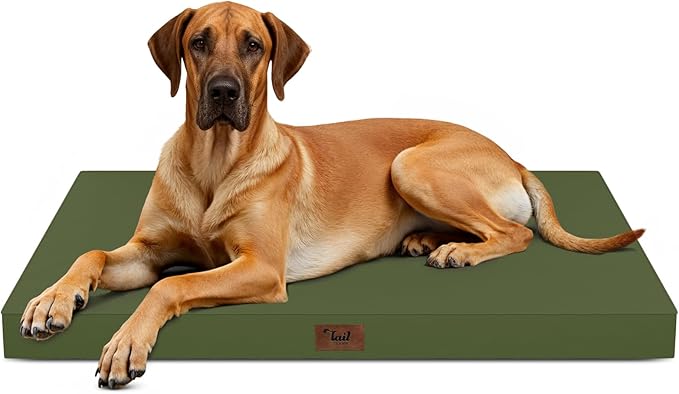 Outdoor Extra Large Dog Bed, Jumbo Waterproof Dog Bed for Large Dogs, Orthopedic Egg Crate Foam Pet Mat with Removable Oxford Cooling Cover, Amy Green