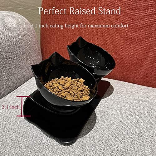 Luck Dawn Double Elevated Cat Bowls with Raised Stand, 15 Tilted cat Bowl Design Neck Guard Stand Raised Pet Food Water Feeder Bowl for Cats or Small Dogs - Image 4