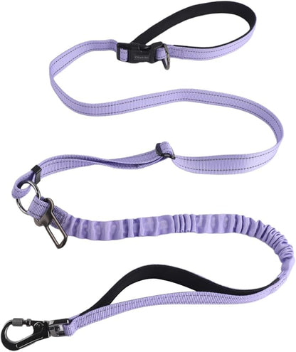 Hands Free Dog Leash, No Pull Bungee Dog Running Waist Leash, with Car Seat Belt, Reflective Stripes, Heavy Duty for Medium and Large Dogs. (Solid Lilac, Large)