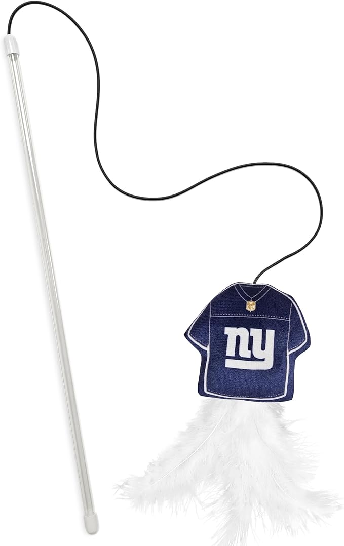 NFL New York Giants Team Jersey Wand with CAT NIP, Cat Toy Jersey Shaped Plush Teaser Toy for Cats & Kittens - Interactive Pet Toy for Play & Exercise