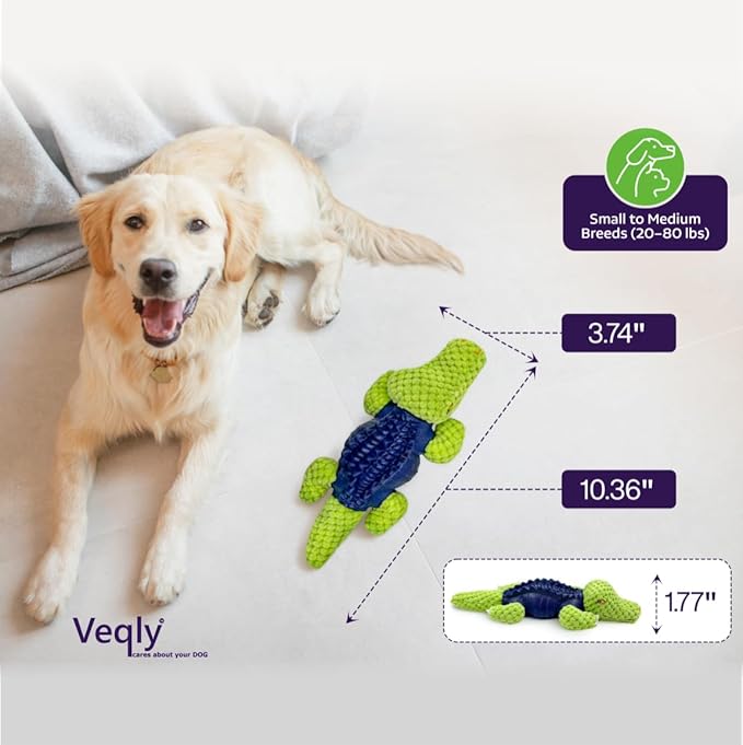 Dog Chew Toys for Small and Medium Breeds, Squeaky Dog Toys Plush, Interactive Dog Toys to Keep Them Busy, Alligator Dog Puzzle Toy, Dogs Dental Chew, Beef Flavored Chew Toy, Dogs Birthday Toy- Green