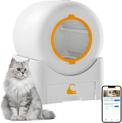 Self Cleaning Litter Box, Large Capacity Automatic Litter Box for Multiple Cats, Auto-Empty Cat Pan with App Control, Auto Sensors for Safety Protection, Enhanced Whisper-Quiet Design, White