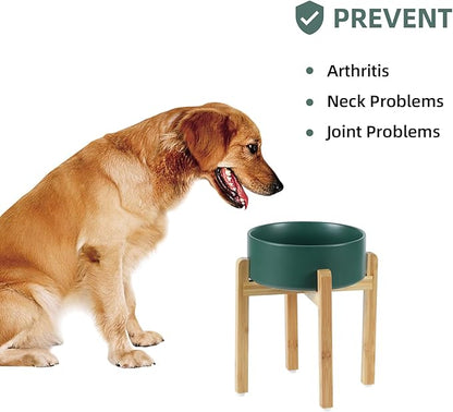 Ceramic Raised Dog Bowl Set, Elevated Dog Bowl with Stand, Food and Water Bowl for Large Breed Dogs, Weighted Pet Dishes(8.2'',60oz, Green)