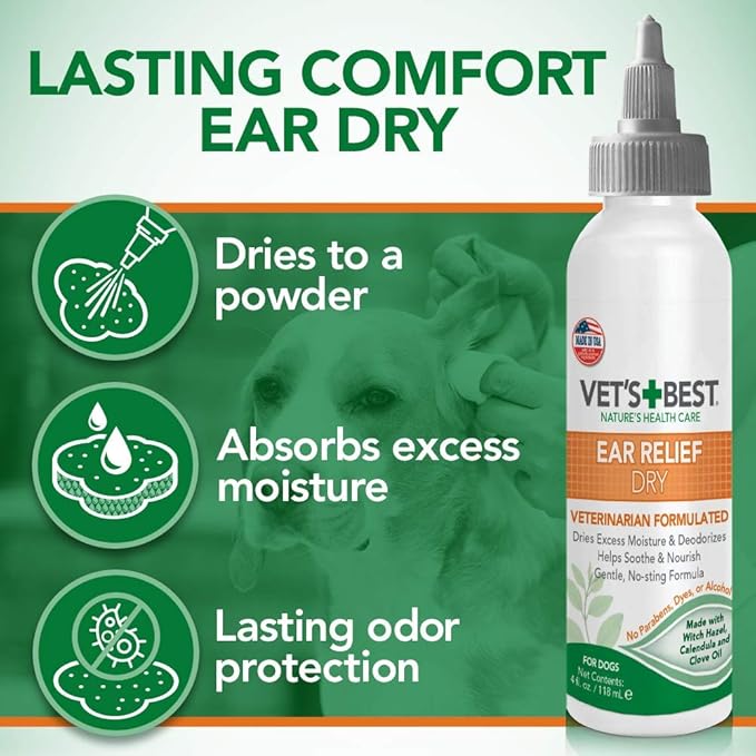Vet's Best Dog Ear Cleaner Kit - Multi-Symptom Ear Relief - Wash & Dry Treatment - Alcohol-free
