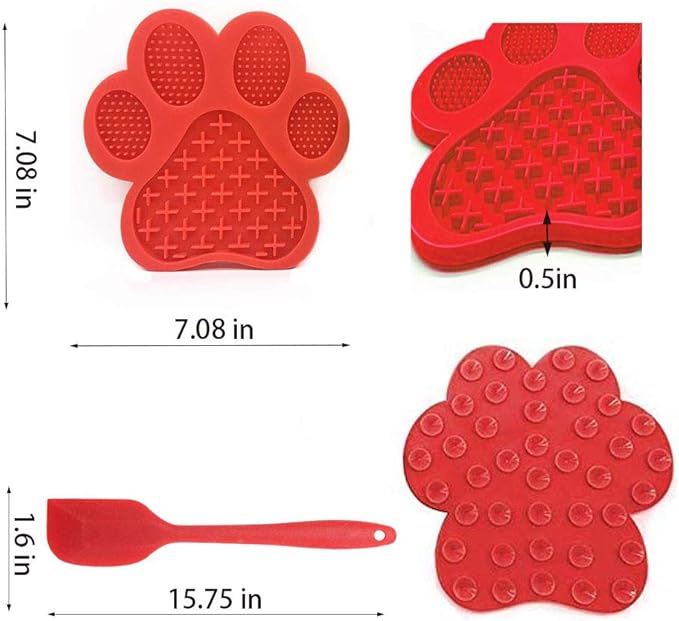 Dog Licking Mat for Anxiety Peanut Butter Slow Feeder Bowls Licking Pad with Strong Suction to Wall for Pet Bathing,Grooming,and Dog Training (Red)