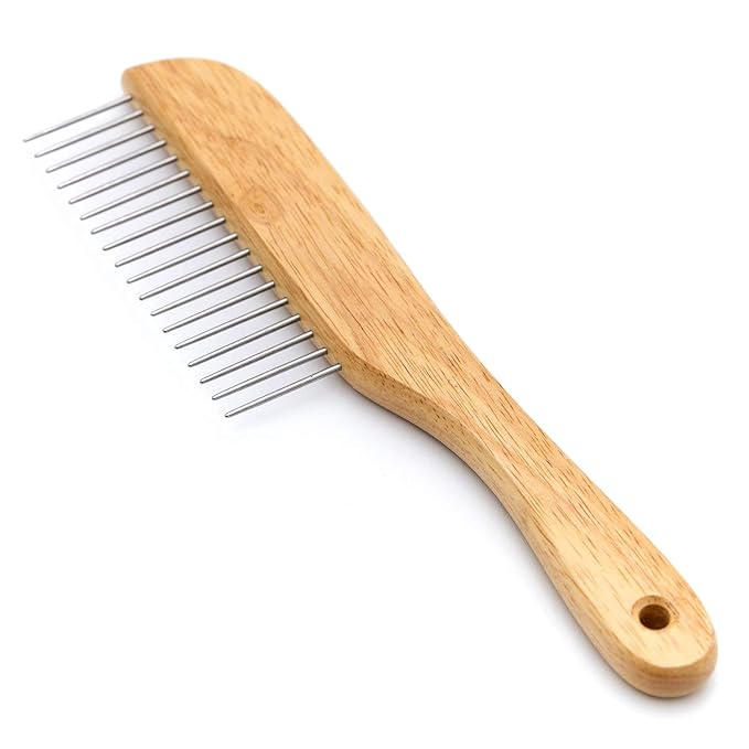 Jeffers Pet Wood Handle Grooming Comb for Dogs, Cats & Puppies – Fine Tooth Detangler for Curly, Long, or Thick Hair – Professional Wooden Handle Comb for Goldendoodle, Shih Tzu, and Poodle Coats