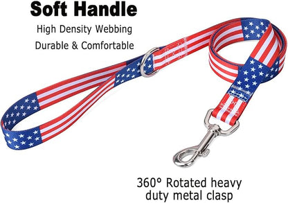 American Flag Dog Collar and Leash Set- Patriotic, US Flag Pattern, Star & Stripes, Fourth of July Dog Collar, Adjustable for Small Medium Large Dogs(Classic US Set,XS)