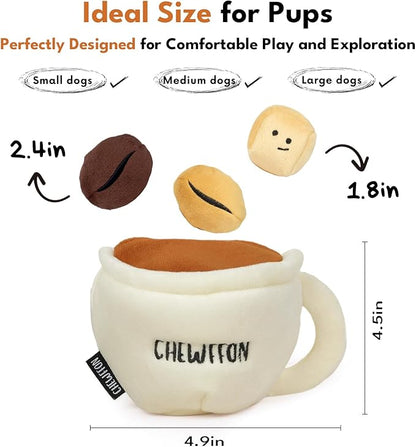 CHEWFFON Dog Coffee Cup Toy, Interactive Hide-and-Seek Burrow Toy, Cute Squeaky Toys for Boredom, Enrichment Crinkle Snuffle Dog Toy, Puzzle Toys for All Breeds