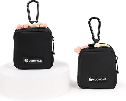 Dog Treat Pouch 2 PCS, Waterproof Small Dog Treat Bag for Leash, Hands Free Dog Walking Bag with Carabiner, Dog Poop Bag Holder for Pet Puppy Travel or Outdoor Use, Zipper Closure to Avoid Spilling