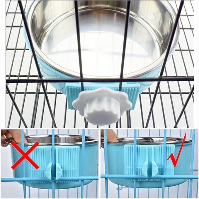 Love Dream Crate Dog Cat Bowls, Removable Stainless Steel Hanging Pet Cage, Food Water Feeder with Bolt for Puppy Birds 2 Pack with Silicone Sponge Dish Brush
