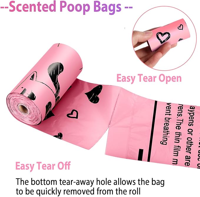 Dog Poop Bag Rolls Pink: 540 Count Dog Waste Bags with Dispenser, Extra Thick Strong Leak proof Poop Bags for Dogs Doggy | Unscented