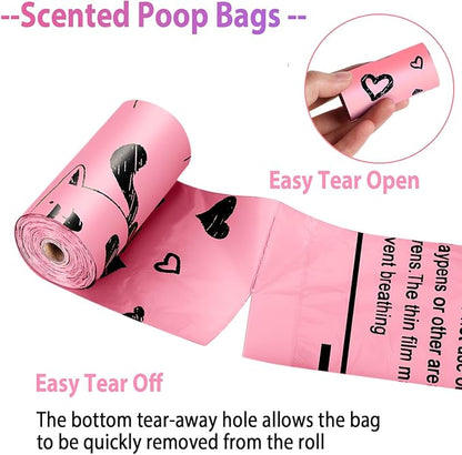 Dog Poop Bag Rolls Pink: 540 Count Dog Waste Bags with Dispenser, Extra Thick Strong Leak proof Poop Bags for Dogs Doggy | Unscented