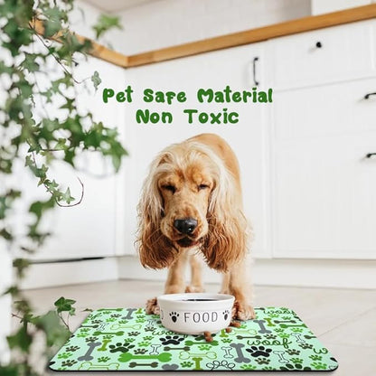 Dog Food Mats for Floors Waterproof, Pet Water Bowl Mats Pet Feeding Absorbent Placemats Green 17 * 30 inch