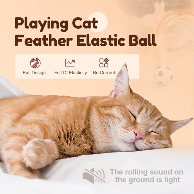 Interactive Feather Ball Toy Set for Cats, 2025 New Rolling Cat Toy with Elastic Spring Base & Soft Silicone Feathers for Indoor Cats/Kittens, Exercise & Training Stimulating Toys (Football)