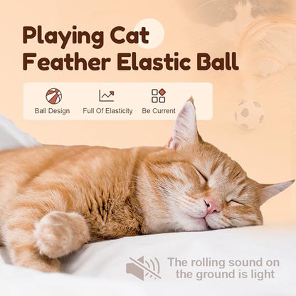 Interactive Feather Ball Toy Set for Cats, 2025 New Rolling Cat Toy with Elastic Spring Base & Soft Silicone Feathers for Indoor Cats/Kittens, Exercise & Training Stimulating Toys (Baseball)