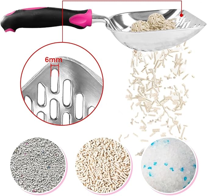 Cat Litter Scoop-Metal Cat Scooper-Long Handle Scoop,Cat Scooper-Poop Sifting-Mesh Shovel-Suitable for Cat Litter Box, (Rose Red)-Christmas