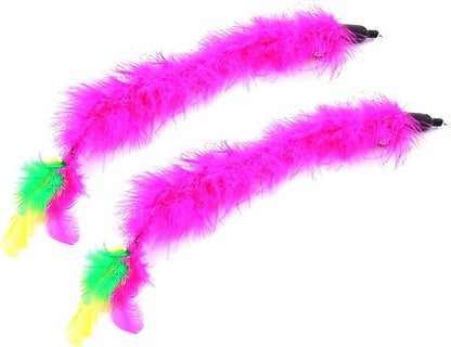 2 Pcs Cat Toys Interactive Refill Replacement Feather Pack Furry Tail Butterfly Dragonfly Fish Mouse Caterpillar Worm Birds Feathers for Kitten Cats, Long Feather Fuchsia CT15B