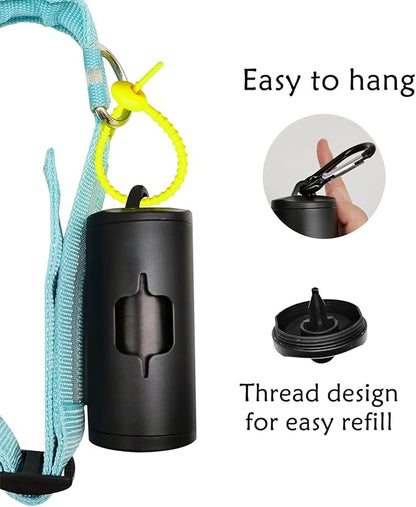 Aluminum Dog Poop Bags Holder with Carabiner Metal Pet Waste Bags Dispenser with Hook and Loop Fastener and Elastic Cord to Carry Used Bags (Black)